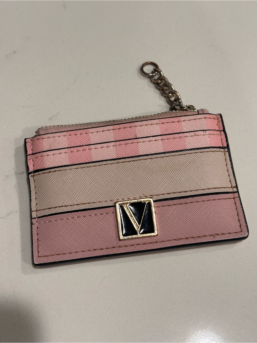 Victoria secret Striped Pink Leather Card Holder with Gold Accent - Unbranded
